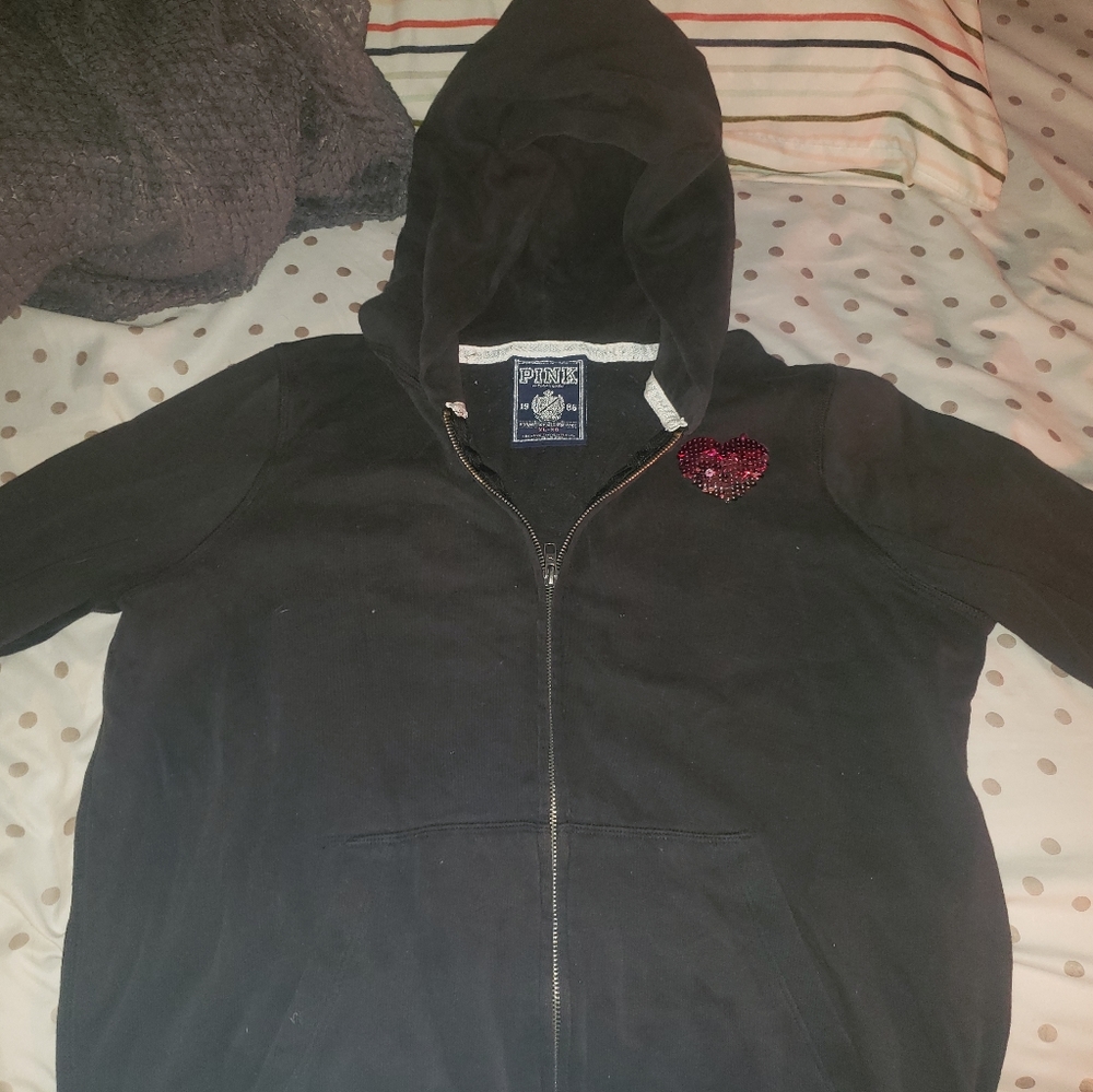 VS PINK Full Zip Hoodie/Jacket Sequin Logo & Heart S
